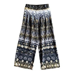 Freckles Women’s Black White and Yellow Straight Leg Pants Size Large